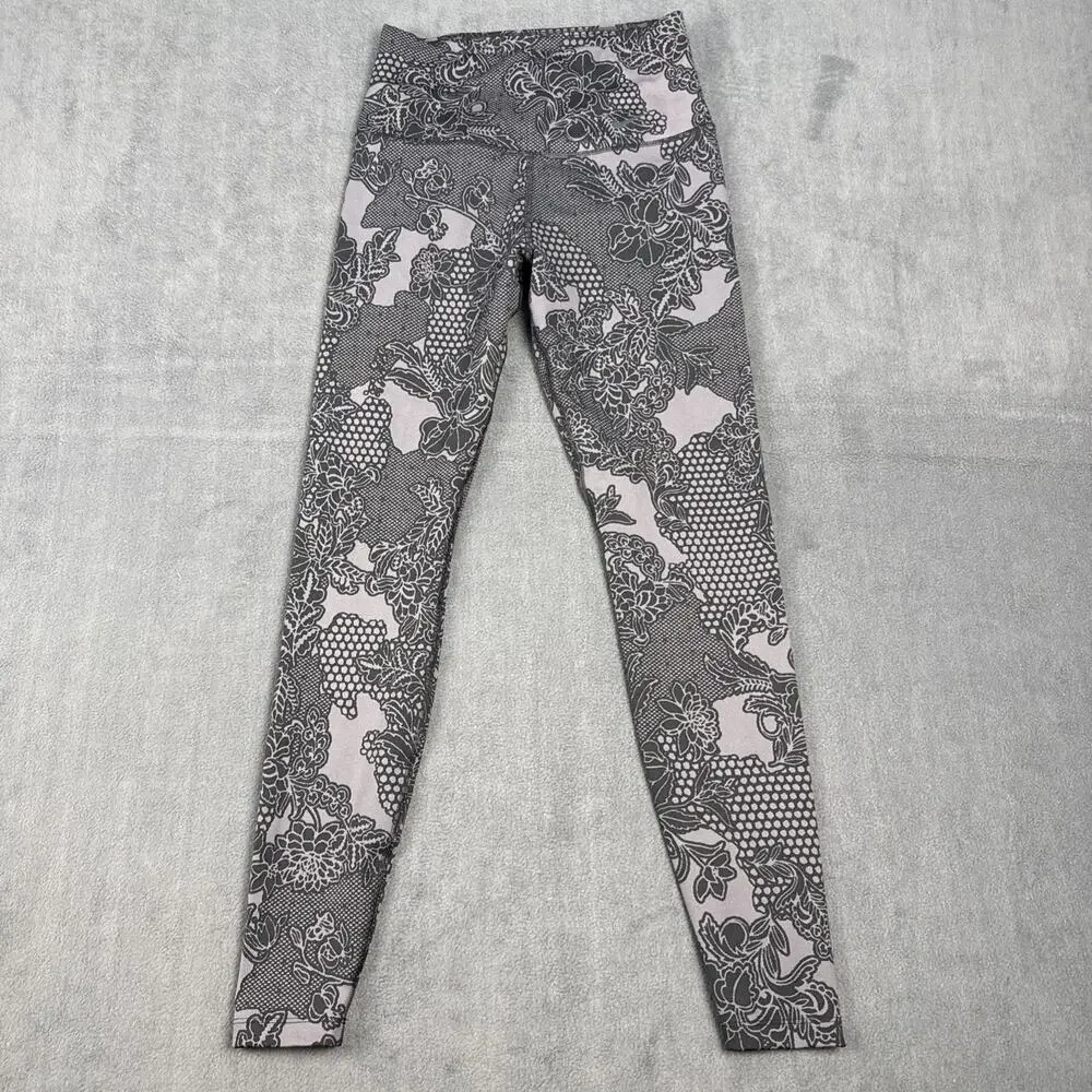 Nike Leggings Women's Small Gray Black Lace Floral Printed Athletic Stretch
